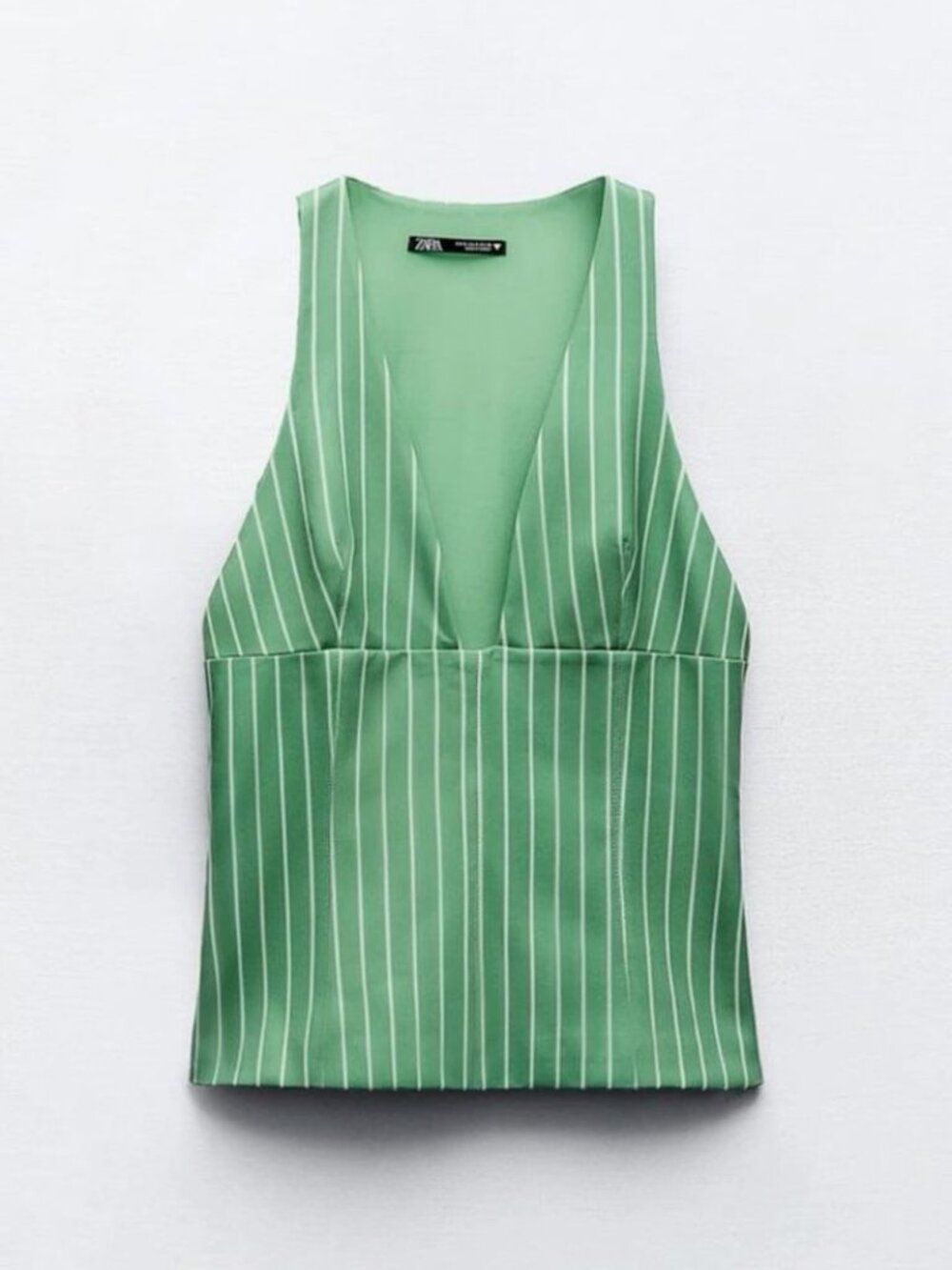 Zara Green Stripe Plunge Tank Top